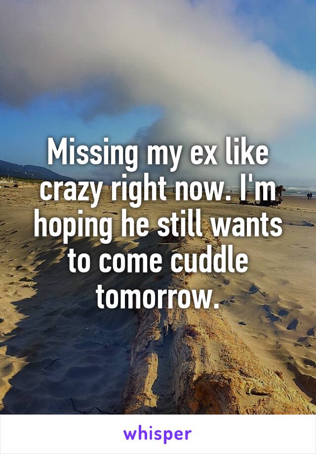 Missing my ex like crazy right now. I'm hoping he still wants to come cuddle tomorrow.