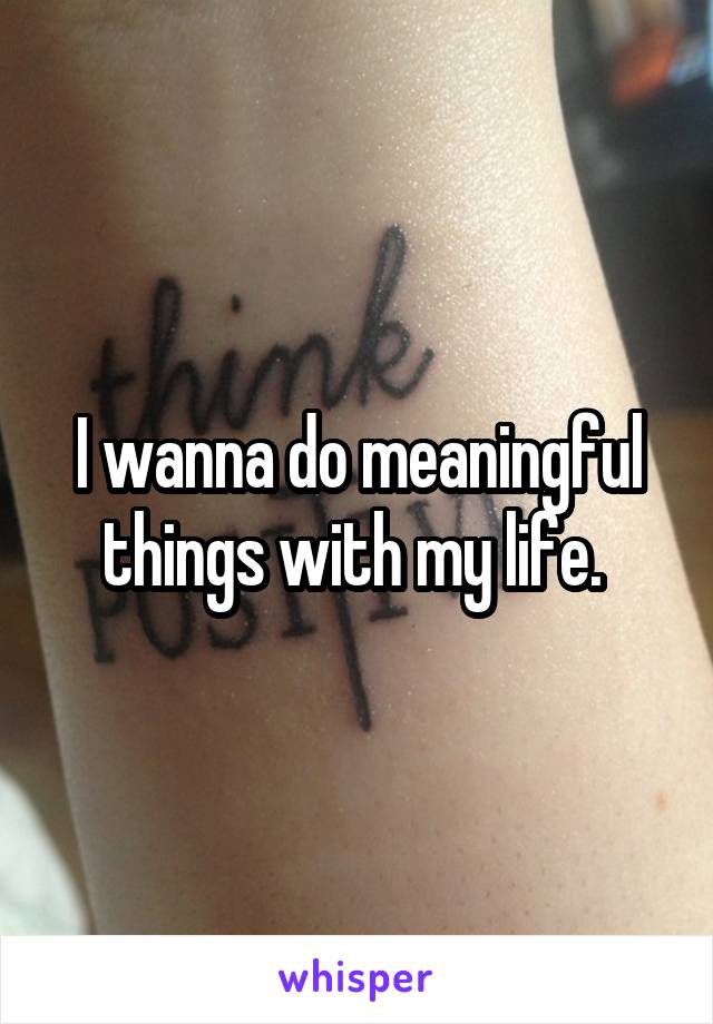 I wanna do meaningful things with my life. 