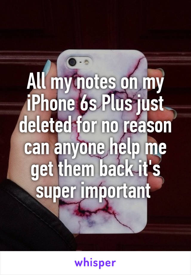 All my notes on my iPhone 6s Plus just deleted for no reason can anyone help me get them back it's super important 