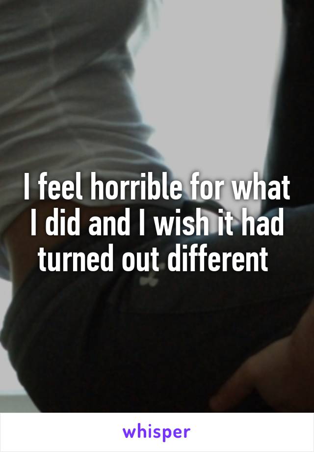 I feel horrible for what I did and I wish it had turned out different 