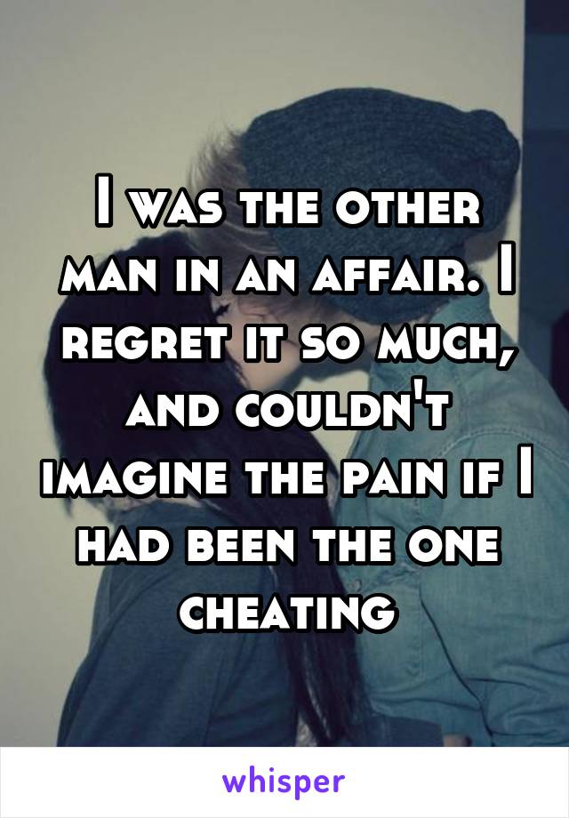 I was the other man in an affair. I regret it so much, and couldn't imagine the pain if I had been the one cheating