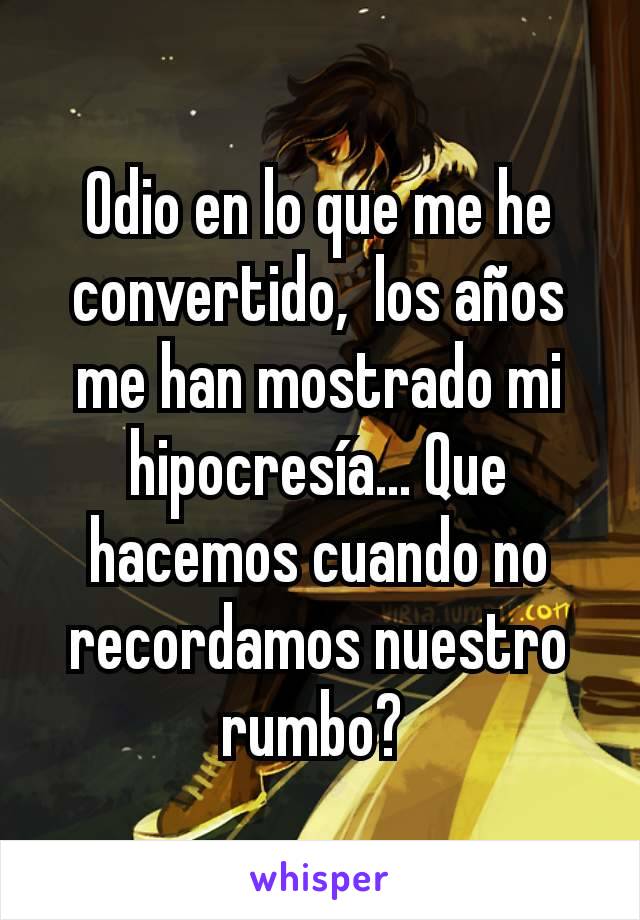 Odio en lo que me he convertido,  los años me han mostrado mi hipocresía... Que hacemos cuando no recordamos nuestro rumbo? 