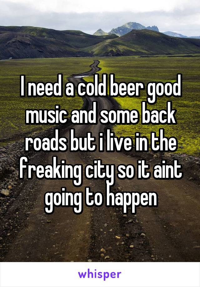 I need a cold beer good music and some back roads but i live in the freaking city so it aint going to happen