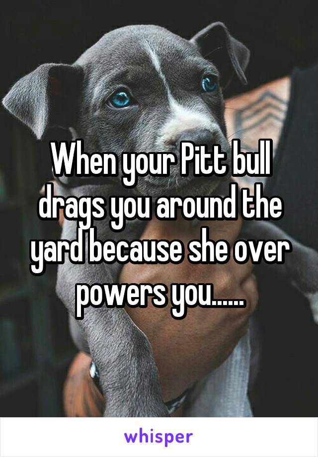 When your Pitt bull drags you around the yard because she over powers you......