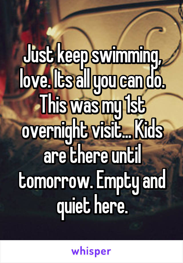 Just keep swimming, love. Its all you can do. This was my 1st overnight visit... Kids are there until tomorrow. Empty and quiet here.