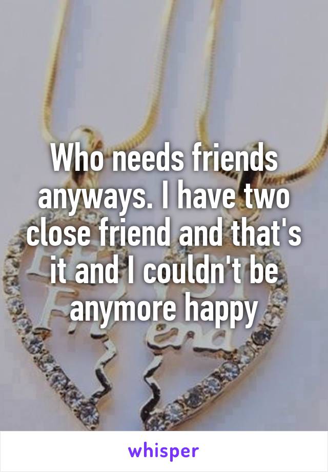 Who needs friends anyways. I have two close friend and that's it and I couldn't be anymore happy