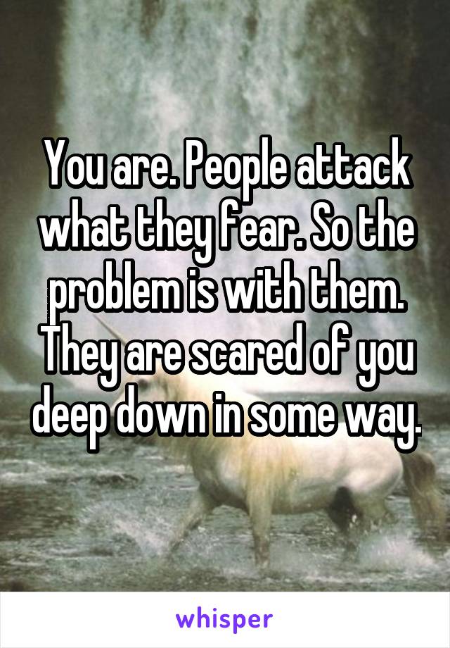 You are. People attack what they fear. So the problem is with them. They are scared of you deep down in some way. 