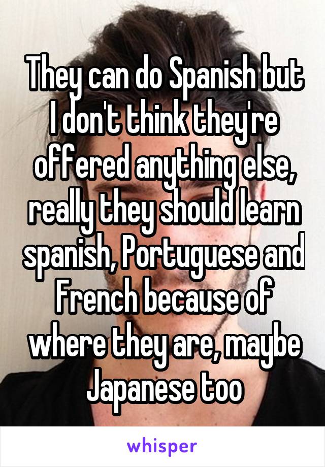 They can do Spanish but I don't think they're offered anything else, really they should learn spanish, Portuguese and French because of where they are, maybe Japanese too