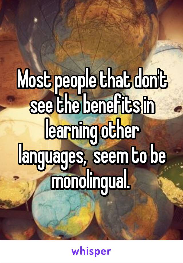 Most people that don't see the benefits in learning other languages,  seem to be monolingual. 