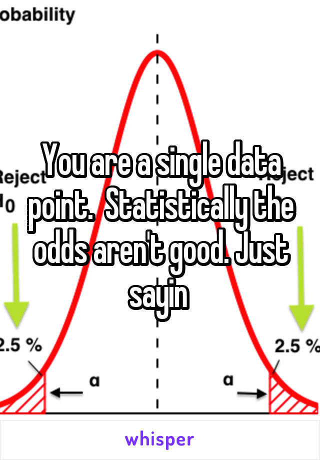 You are a single data point.  Statistically the odds aren't good. Just sayin 