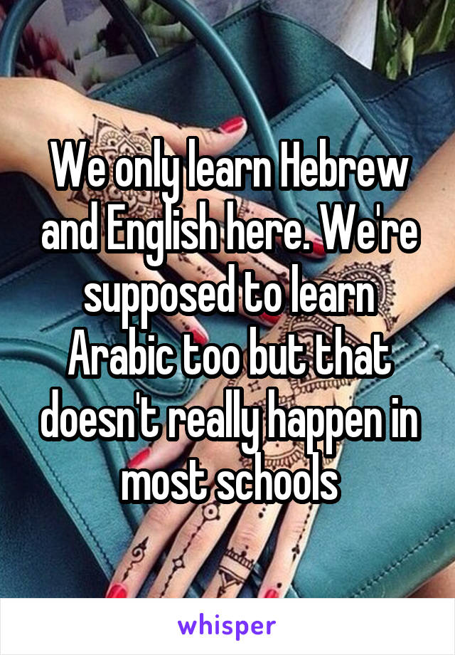 We only learn Hebrew and English here. We're supposed to learn Arabic too but that doesn't really happen in most schools