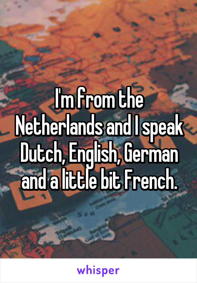 I'm from the Netherlands and I speak Dutch, English, German and a little bit French.