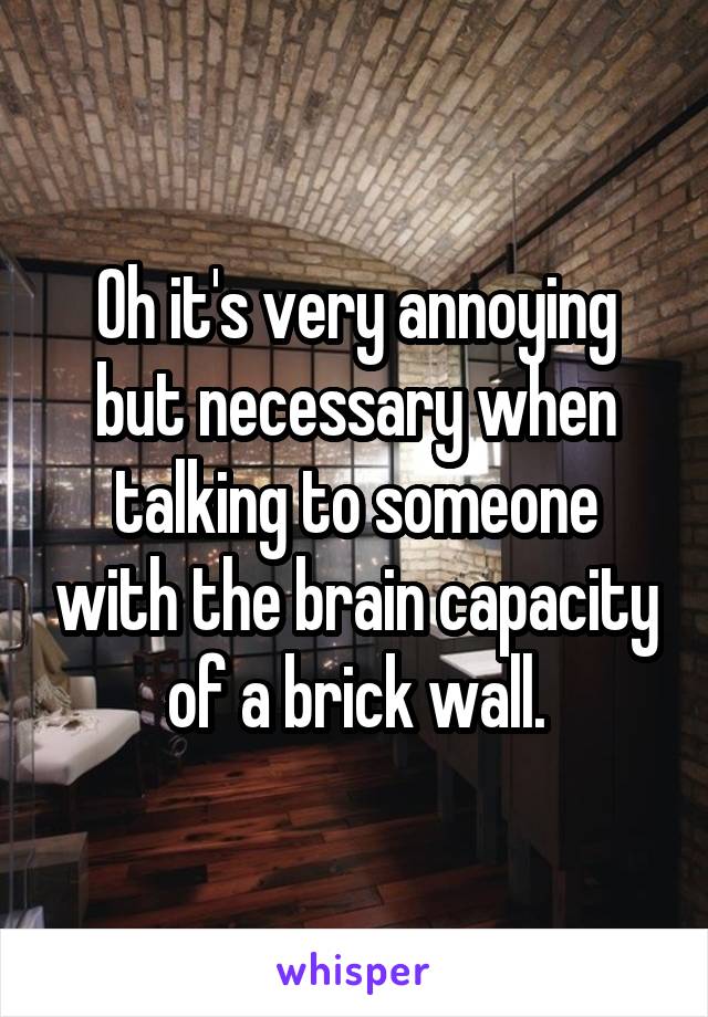 Oh it's very annoying but necessary when talking to someone with the brain capacity of a brick wall.