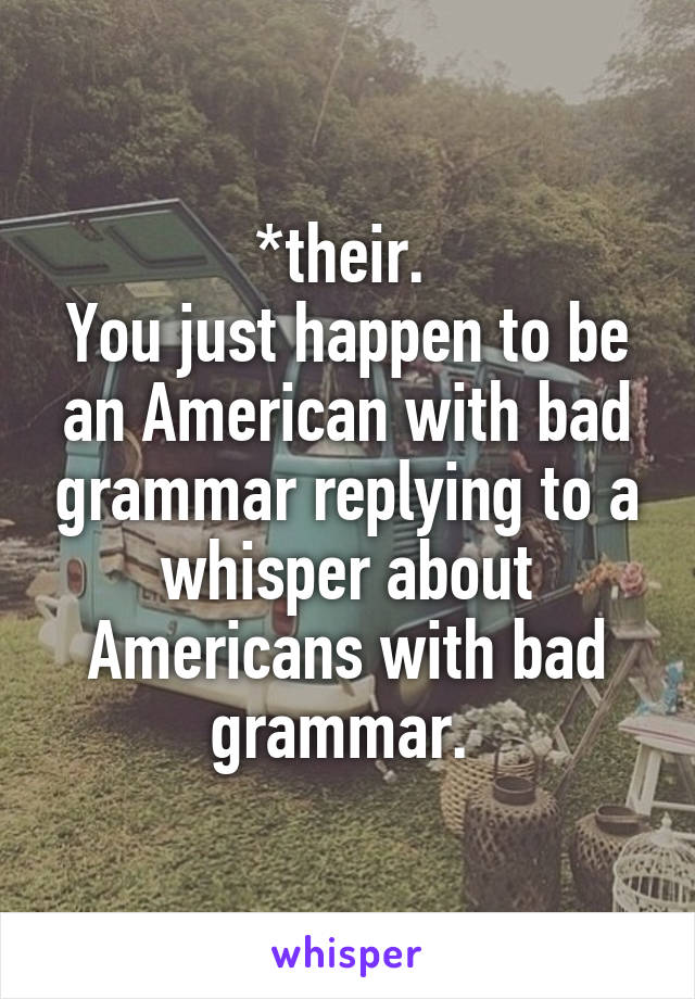 *their. 
You just happen to be an American with bad grammar replying to a whisper about Americans with bad grammar. 