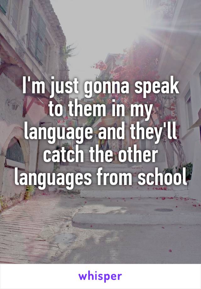 I'm just gonna speak to them in my language and they'll catch the other languages from school 