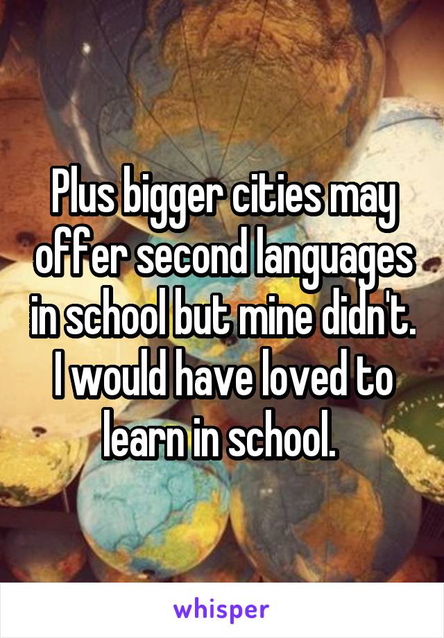 Plus bigger cities may offer second languages in school but mine didn't. I would have loved to learn in school. 