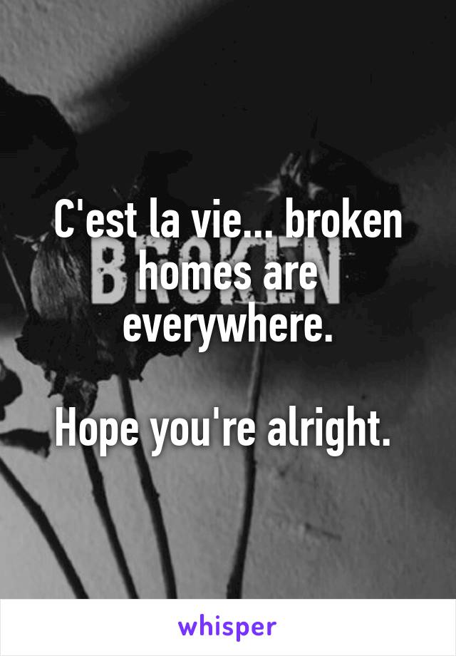 C'est la vie... broken homes are everywhere.

Hope you're alright. 