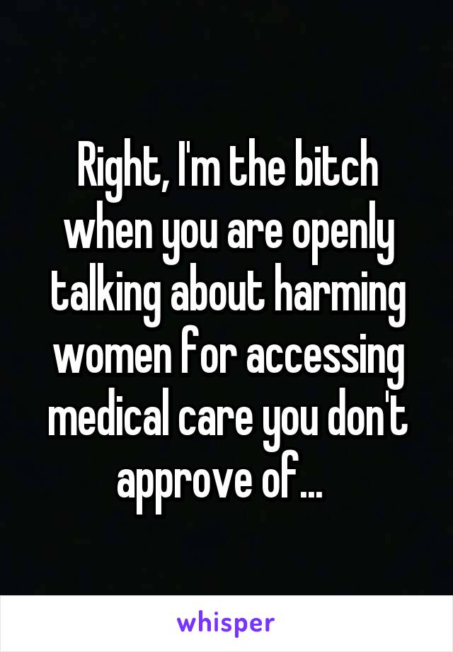 Right, I'm the bitch when you are openly talking about harming women for accessing medical care you don't approve of...  