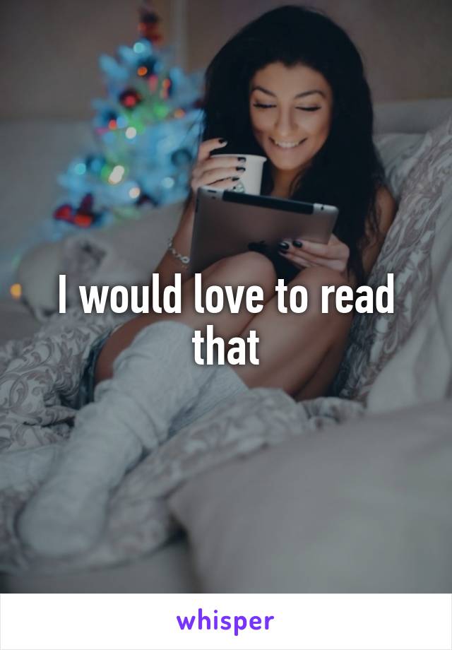 I would love to read that