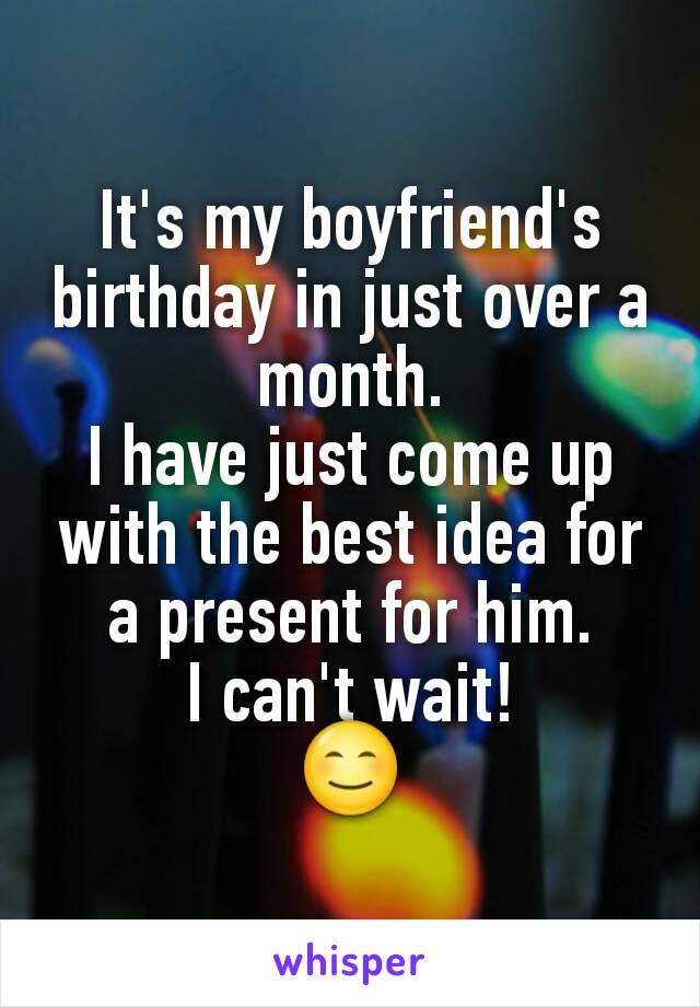 It's my boyfriend's birthday in just over a month.
I have just come up with the best idea for a present for him.
I can't wait!
😊