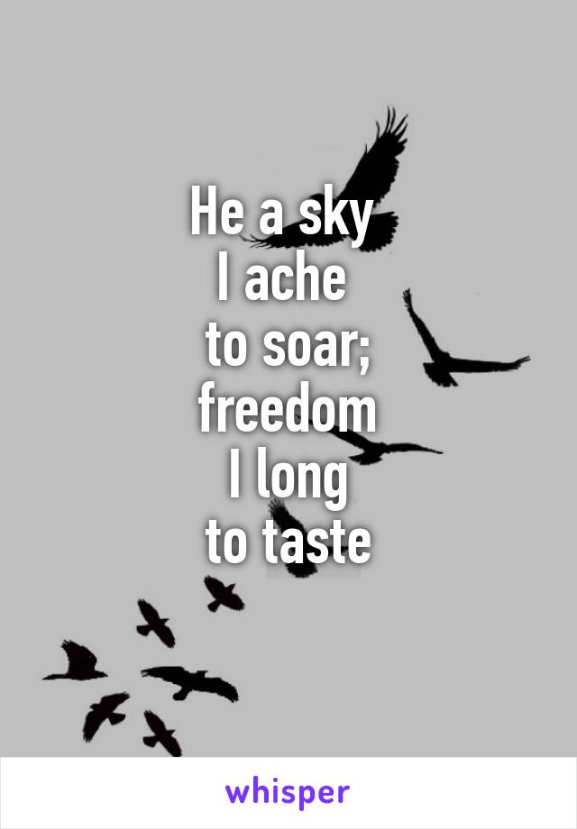 He a sky 
I ache 
to soar;
freedom
I long
to taste
