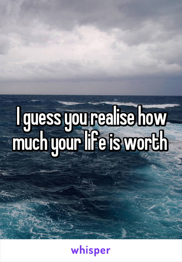 I guess you realise how much your life is worth 