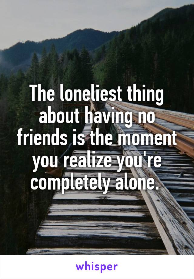 The loneliest thing about having no friends is the moment you realize you're completely alone. 