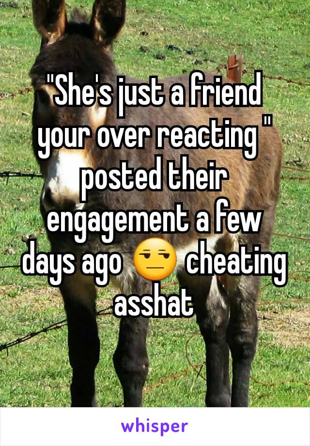 "She's just a friend your over reacting " posted their engagement a few days ago 😒 cheating asshat