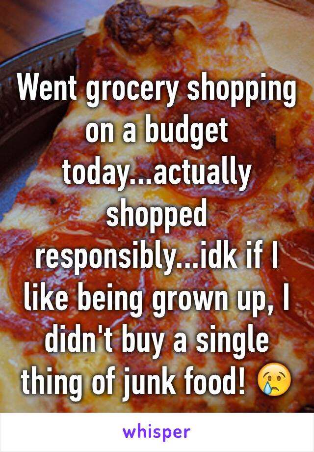 Went grocery shopping on a budget today...actually shopped responsibly...idk if I like being grown up, I didn't buy a single thing of junk food! 😢