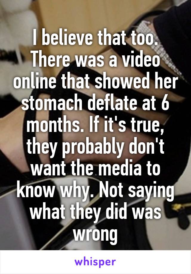 I believe that too. There was a video online that showed her stomach deflate at 6 months. If it's true, they probably don't want the media to know why. Not saying what they did was wrong