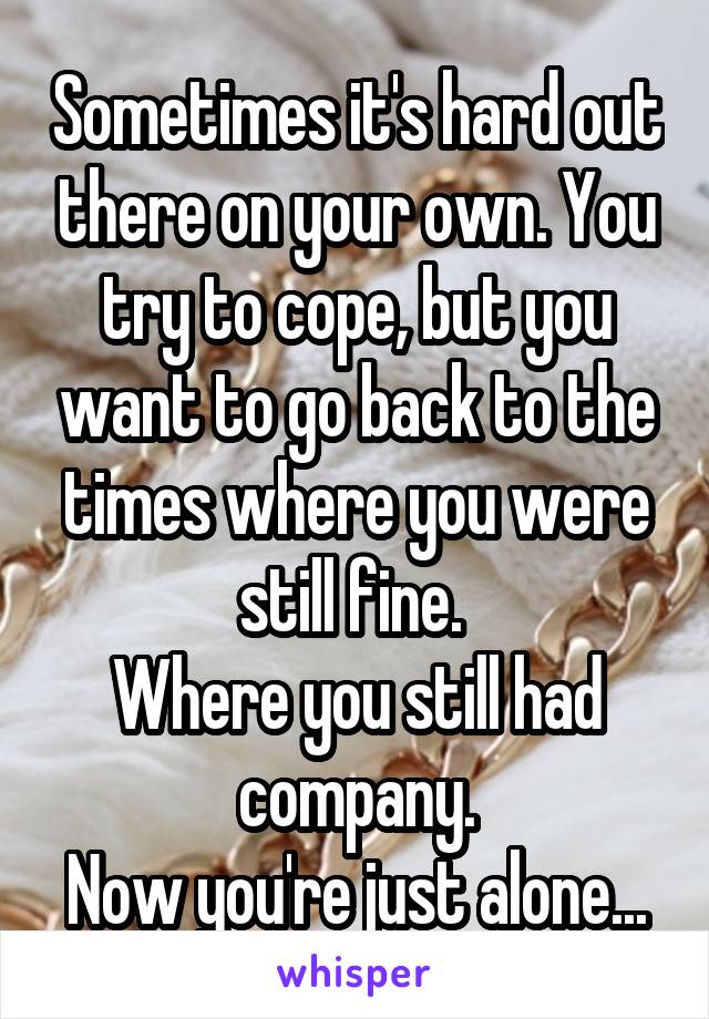 Sometimes it's hard out there on your own. You try to cope, but you want to go back to the times where you were still fine. 
Where you still had company.
Now you're just alone...