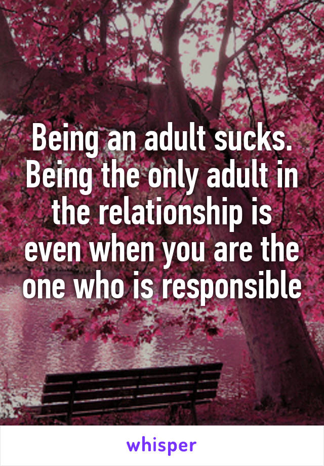 Being an adult sucks. Being the only adult in the relationship is even when you are the one who is responsible 