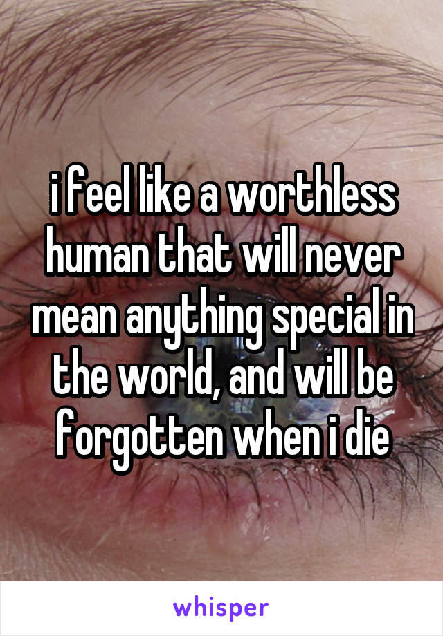i feel like a worthless human that will never mean anything special in the world, and will be forgotten when i die