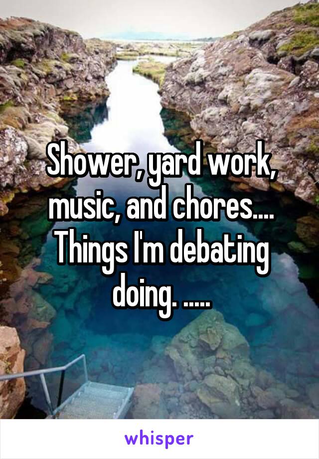 Shower, yard work, music, and chores.... Things I'm debating doing. .....