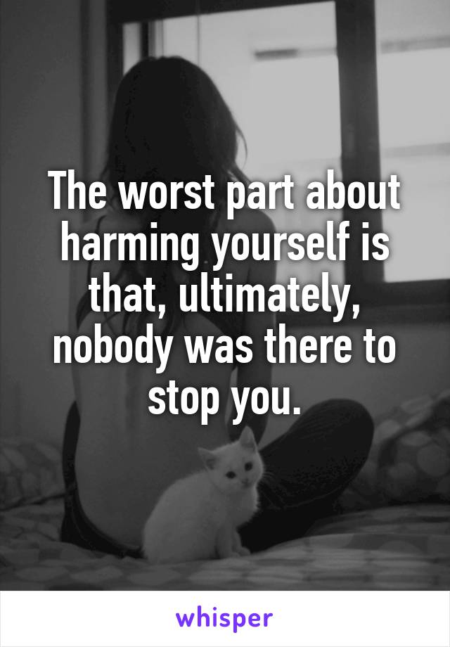 The worst part about harming yourself is that, ultimately, nobody was there to stop you.
