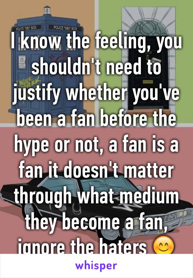 I know the feeling, you shouldn't need to justify whether you've been a fan before the hype or not, a fan is a fan it doesn't matter through what medium they become a fan, ignore the haters 😊