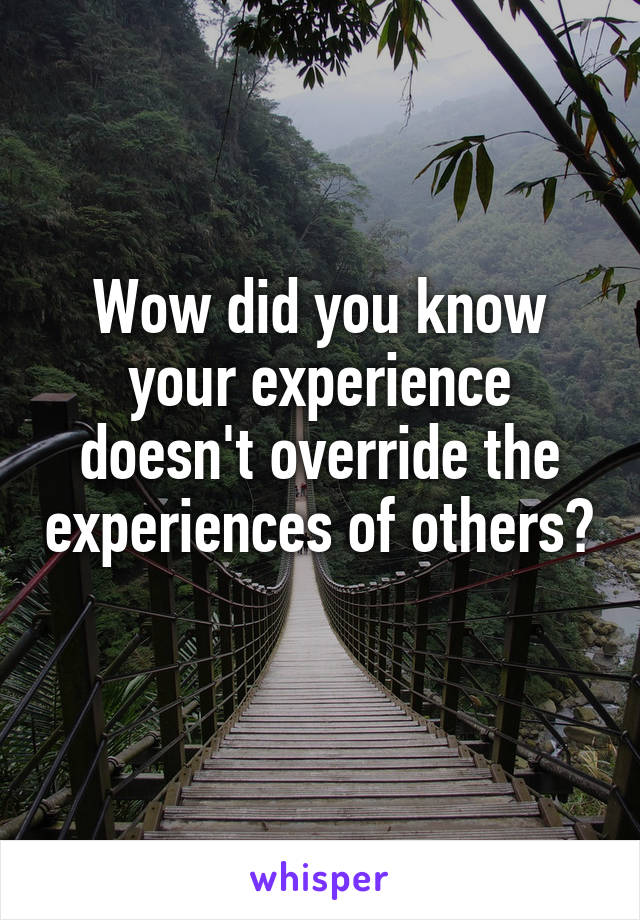 Wow did you know your experience doesn't override the experiences of others? 