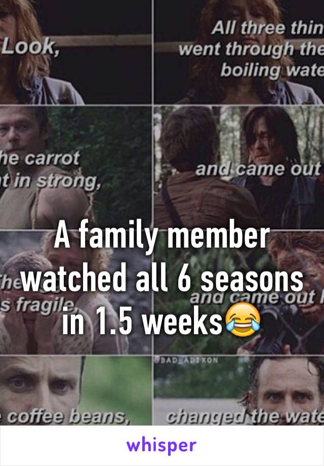 A family member watched all 6 seasons in 1.5 weeks😂