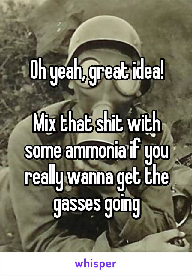 Oh yeah, great idea!

Mix that shit with some ammonia if you really wanna get the gasses going