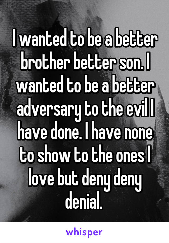 I wanted to be a better brother better son. I wanted to be a better adversary to the evil I have done. I have none to show to the ones I love but deny deny denial. 