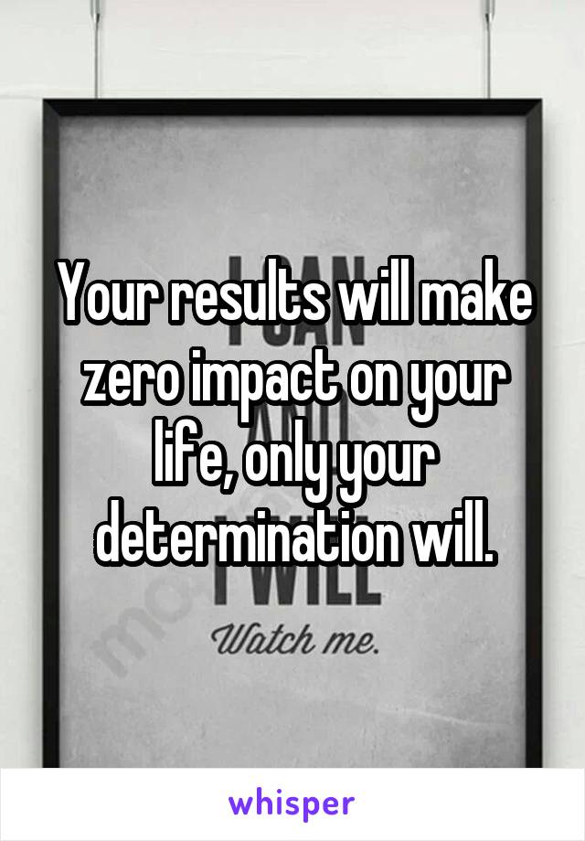 Your results will make zero impact on your life, only your determination will.