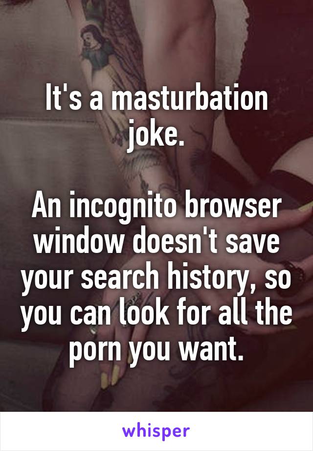 It's a masturbation joke.

An incognito browser window doesn't save your search history, so you can look for all the porn you want.