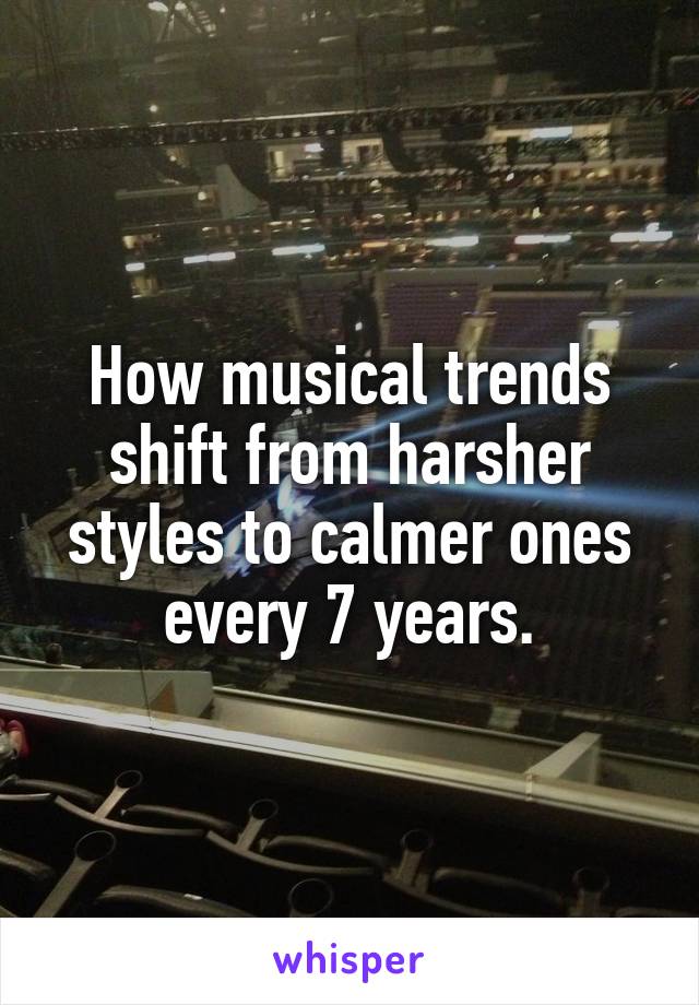 How musical trends shift from harsher styles to calmer ones every 7 years.