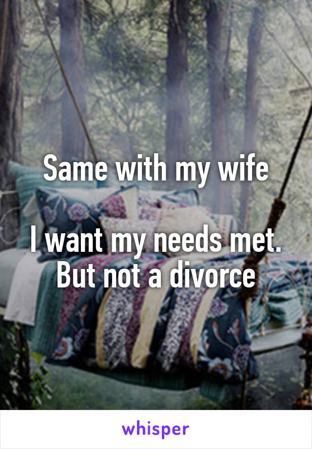 Same with my wife

I want my needs met. But not a divorce