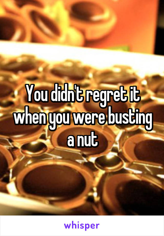 You didn't regret it when you were busting a nut