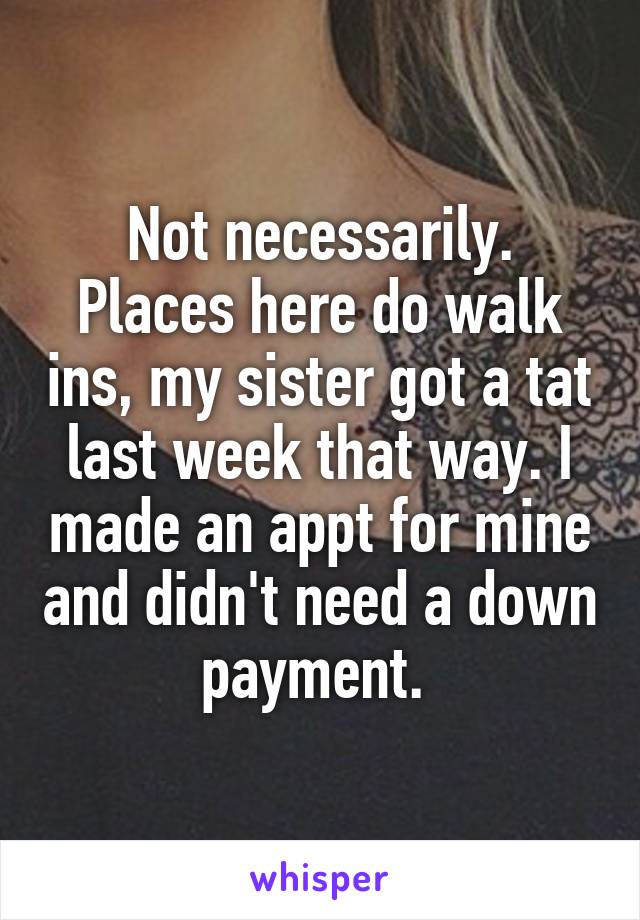 Not necessarily. Places here do walk ins, my sister got a tat last week that way. I made an appt for mine and didn't need a down payment. 
