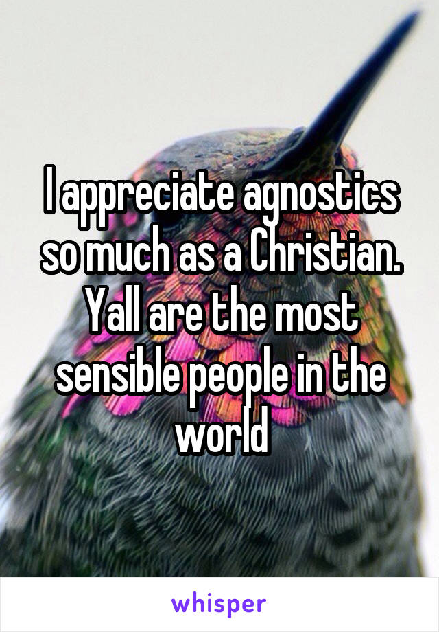 I appreciate agnostics so much as a Christian. Yall are the most sensible people in the world