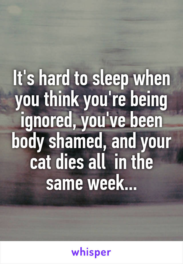 It's hard to sleep when you think you're being ignored, you've been body shamed, and your cat dies all  in the same week...