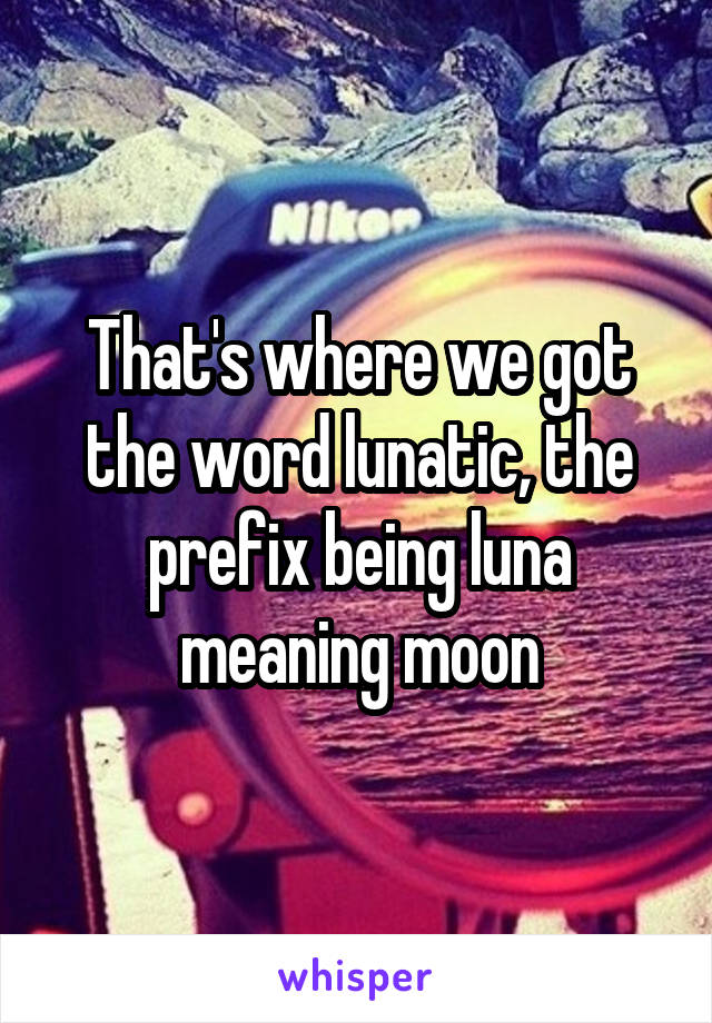 That's where we got the word lunatic, the prefix being luna meaning moon