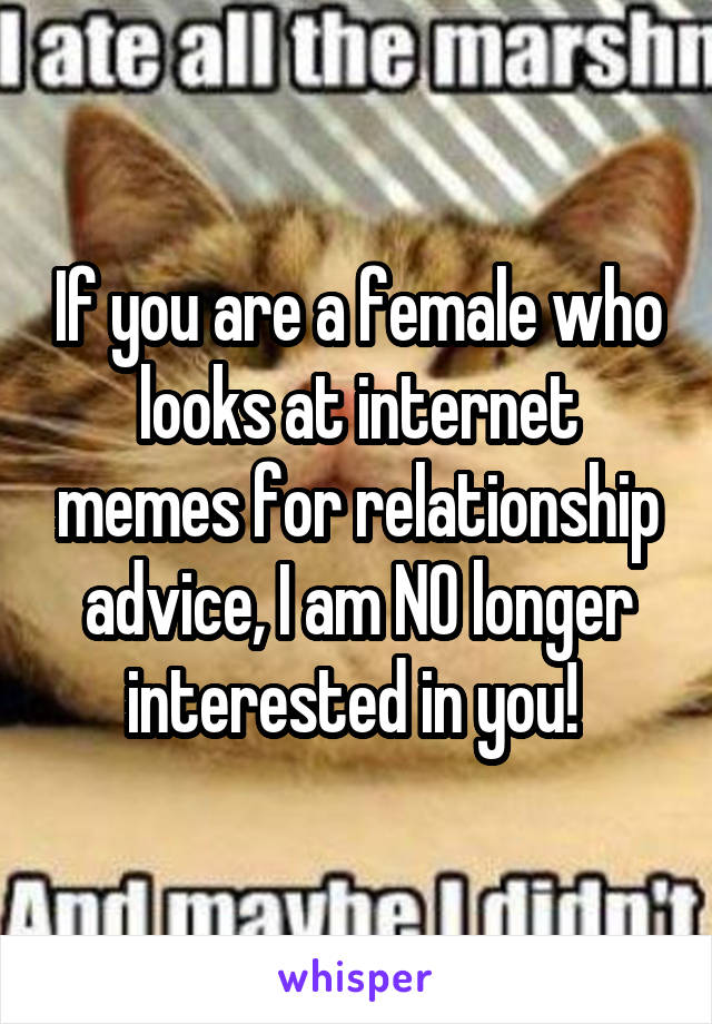 If you are a female who looks at internet memes for relationship advice, I am NO longer interested in you! 